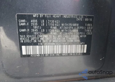 2016 Subaru Outback 2.5I Limited from USA, damaged, VIN 4S4BSBNC8G3216457